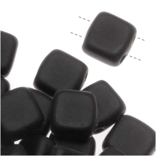 CzechMates Glass 2-Hole Square Tile Beads 6mm Matte Jet (1 Strand)
