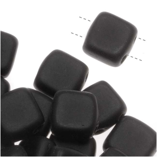 CzechMates Glass 2-Hole Square Tile Beads 6mm Matte Jet (1 Strand)