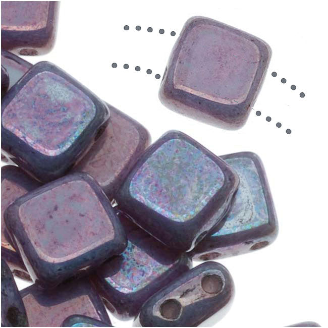 CzechMates Glass 2-Hole Square Tile Beads 6mm 'Opaque Amethyst Luster' (1 Strand)