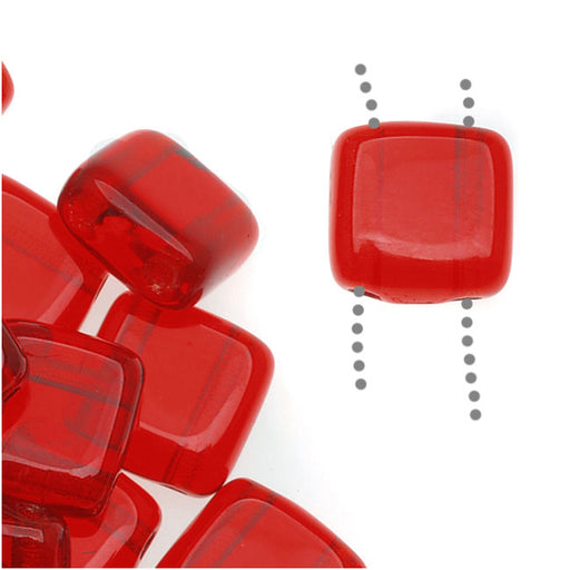 CzechMates Glass 2-Hole Square Tile Beads 6mm - Siam Ruby (1 Strand)