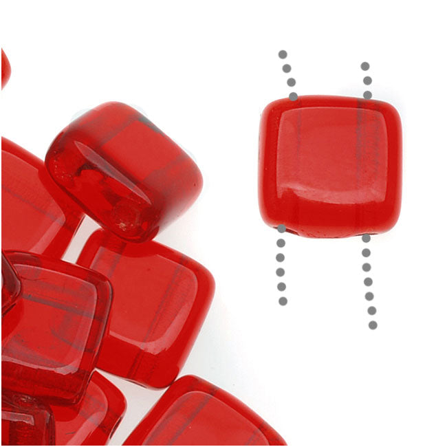 CzechMates Glass 2-Hole Square Tile Beads 6mm - Siam Ruby (1 Strand)