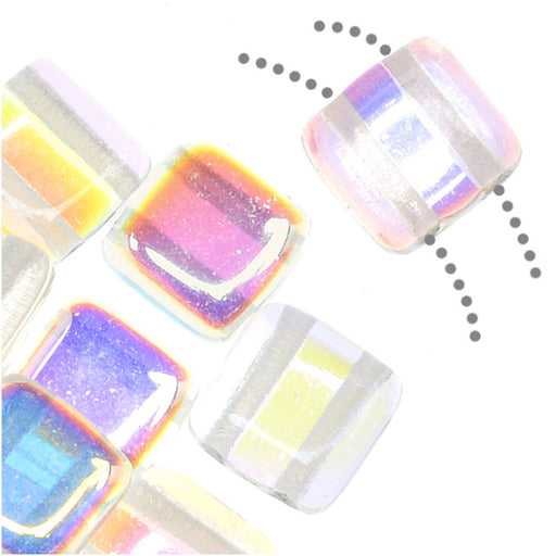 CzechMates Glass 2-Hole Square Tile Beads 6mm - Crystal AB (1 Strand)