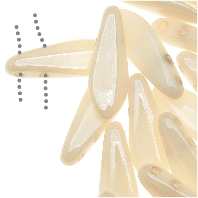 CzechMates Glass 2-Hole Dagger Spear Beads 16x5mm - Opaque Champagne Luster (1 Strand)