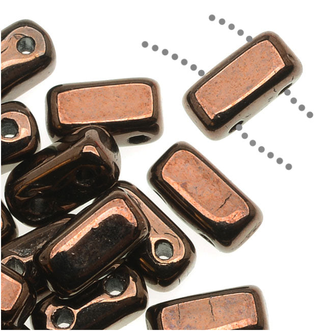 CzechMates Glass 2-Hole Rectangle Brick Beads 6x3mm - Dark Bronze (1 Strand)