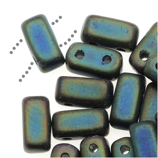 CzechMates Glass 2-Hole Rectangle Brick Beads 6x3mm - Matte Iris Green (1 Strand)