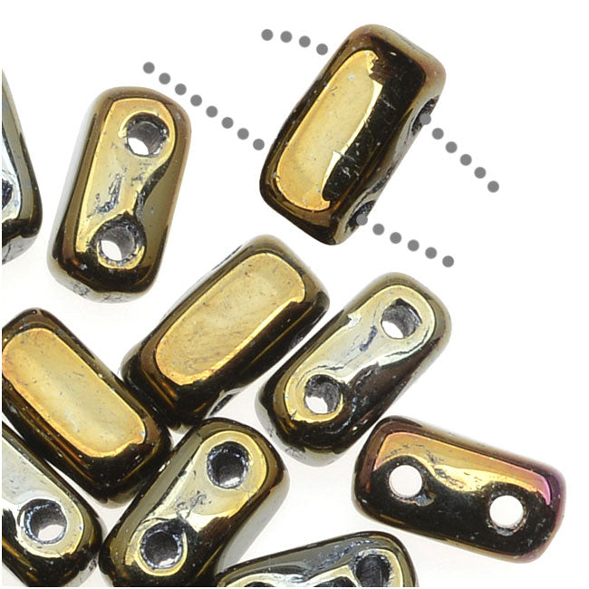 CzechMates Glass 2-Hole Rectangle Brick Beads 6x3mm - Brown Iris (1 Strand)