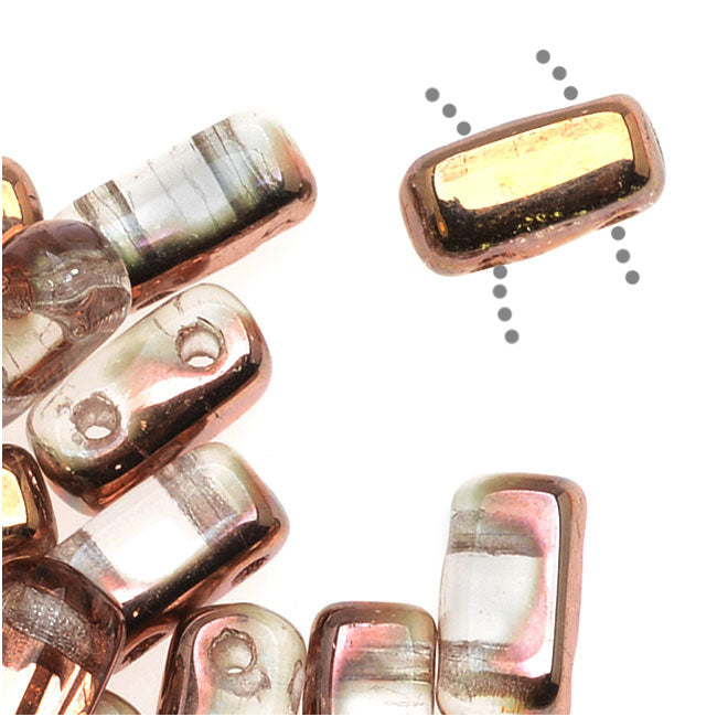 CzechMates Glass 2-Hole Rectangle Brick Beads 6x3mm - Apollo Gold (1 Strand)