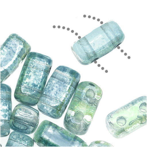 CzechMates Glass 2-Hole Rectangle Brick Beads 6x3mm - Dual Lustered Blue / Green (1 Strand)