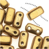 CzechMates Glass 2-Hole Rectangle Brick Beads 6x3mm - Matte Metallic Flax, 1 Strand