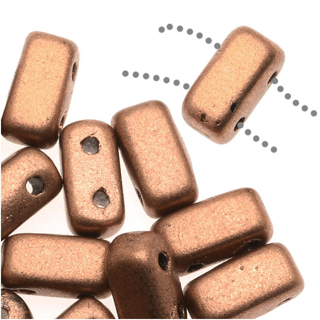 CzechMates Glass 2-Hole Brick Beads 6x3mm - Matte Metallic Copper (1 Strand)