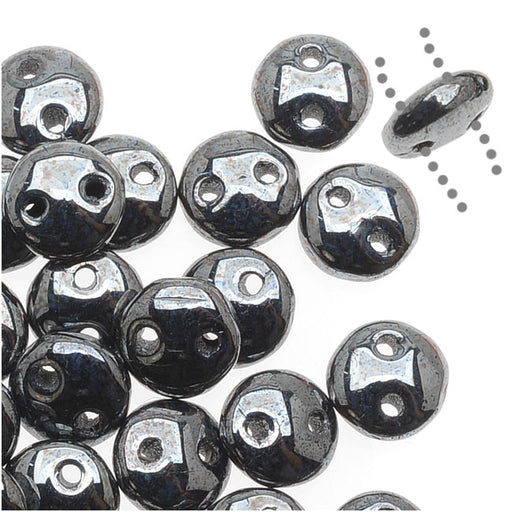 CzechMates Glass 2-Hole Round Flat Lentil Beads 6mm - Hematite (1 Strand)