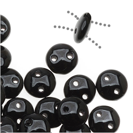 CzechMates Glass 2-Hole Round Flat Lentil Beads 6mm - Jet Black (1 Strand)