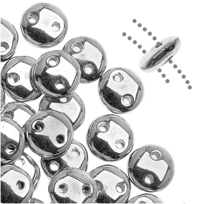 CzechMates Glass 2-Hole Round Flat Lentil Beads 6mm - Silver (1 Strand)