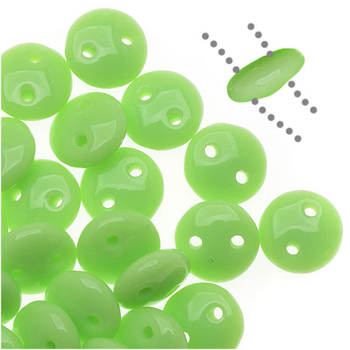 CzechMates Glass 2-Hole Round Flat Lentil Beads 6mm - Honeydew (1 Strand)