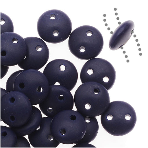 CzechMates Glass 2-Hole Round Flat Lentil Beads 6mm - Matte Navy Blue (1 Strand)