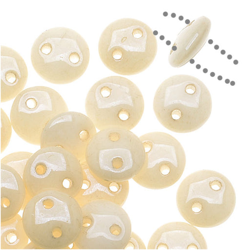 CzechMates Glass 2-Hole Round Flat Lentil Beads 6mm - Opaque Champagne Luster (1 Strand)
