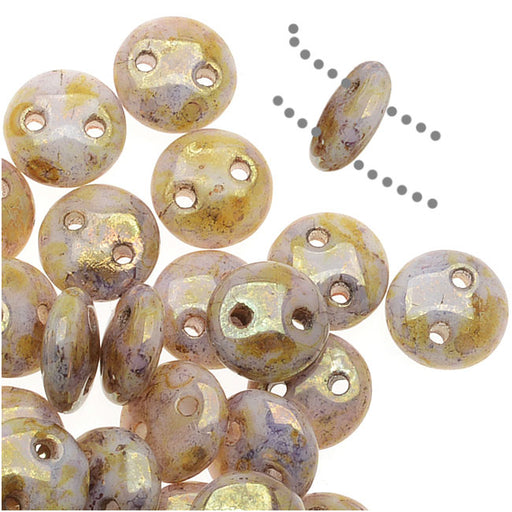 CzechMates Glass 2-Hole Flat Lentil Beads 6mm - Opaque Gold Luster/Smokey Topaz (1 Strand)