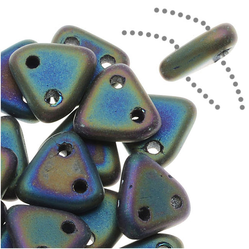 CzechMates 2-Hole Triangle Beads 6mm - Matte Green Iris (2.5" Tube)