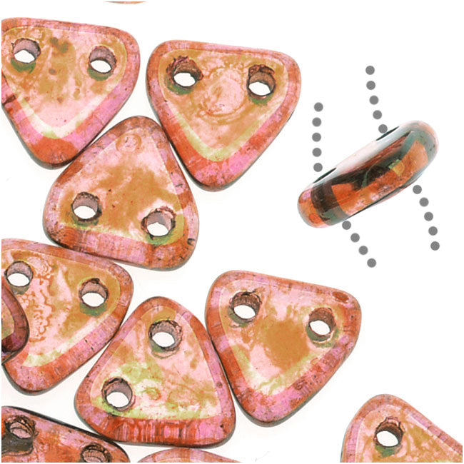 CzechMates 2-Hole Triangle Beads 6mm - Rose Luster / Gold Topaz (2.5" Tube)
