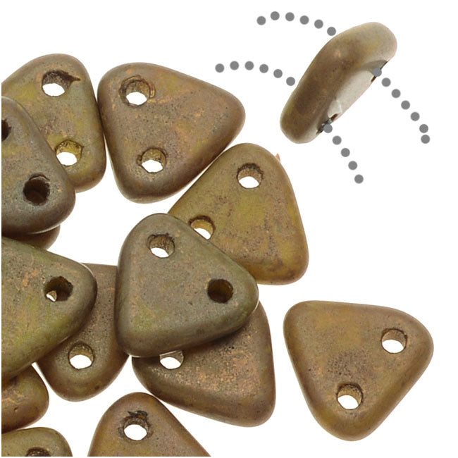 CzechMates 2-Hole Triangle Beads 6mm - Chartreuse / Copper Picasso (10 Grams)