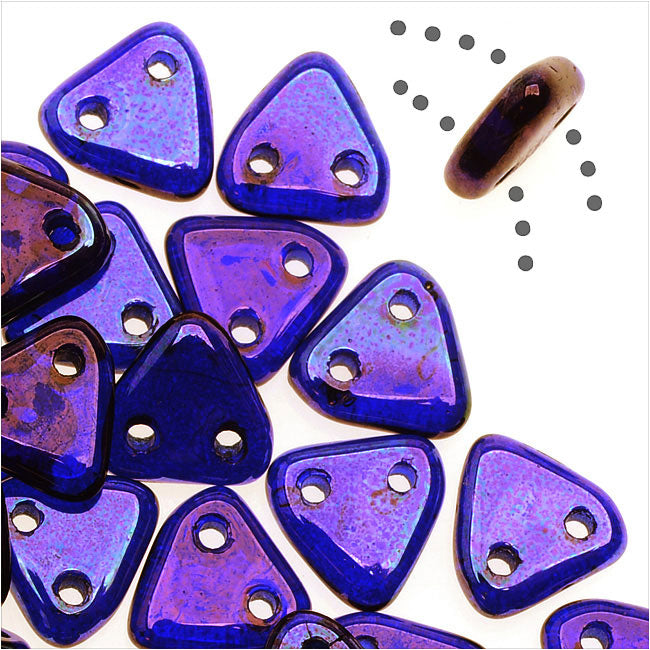 CzechMates 2-Hole Triangle Beads 6mm - Cobalt / Vega (2.5" Tube)