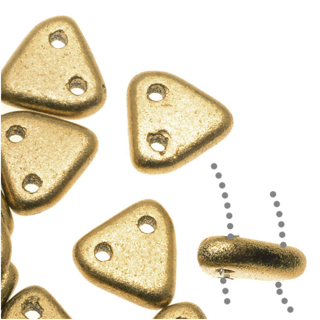 CzechMates 2-Hole Triangle Beads 6mm - Matte Metallic Flax (2.5" Tube)