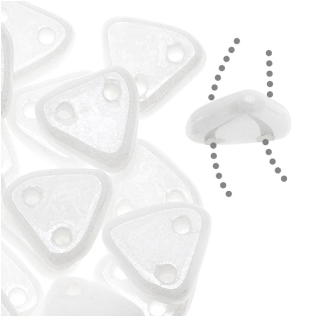 CzechMates 2-Hole Triangle Beads 6mm - Opaque White Luster (2.5" Tube)
