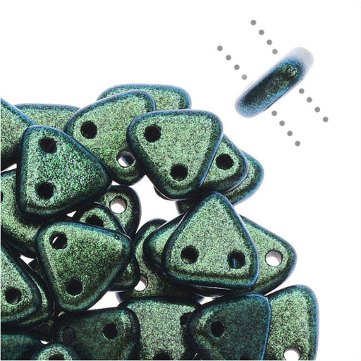 CzechMates 2-Hole Triangle Beads, 6mm, 10 Gram Tube, Polychrome - Aqua Teal