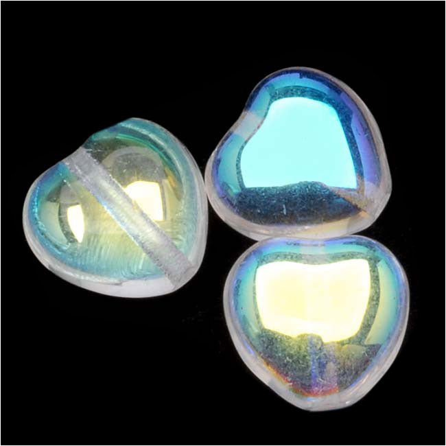 Czech Glass - Heart Shaped Beads 8.5x7.5mm 'Crystal AB' (25 pcs)