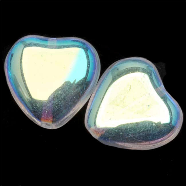 Czech Glass - Heart Shaped Beads 10x9.5mm Crystal AB (1 Strand)