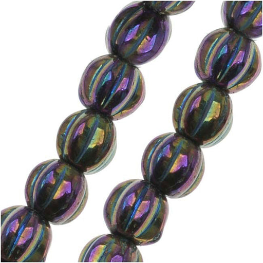 Czech Glass - Round Melon Beads 5mm Diameter 'Purple Iris' (50 pcs)