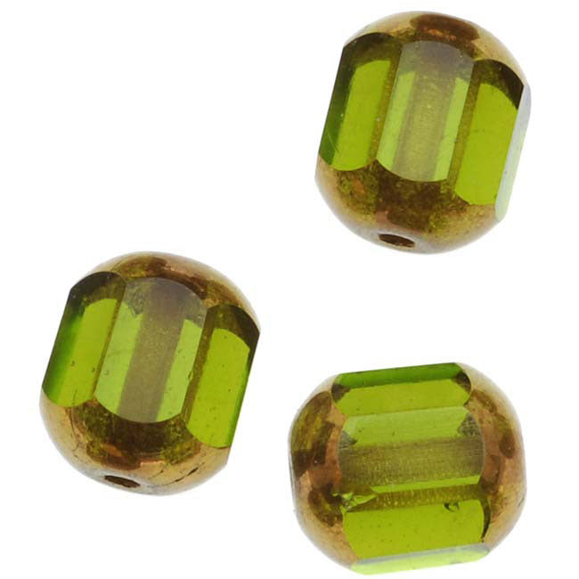 Czech Glass Cathedral Window Beads 8mm Bronze/Olivine (1 Strand)