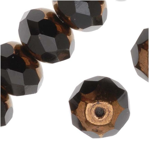 Czech Fire Polished Glass, Donut Rondelle Beads 8.5x5.5mm Jet/Bronze (1 Strand)