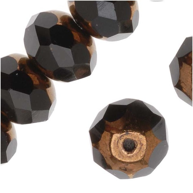Czech Fire Polished Glass, Donut Rondelle Beads 8.5x5.5mm Jet/Bronze (1 Strand)