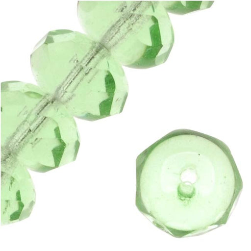 Czech Fire Polished Glass, Donut Rondelle Beads 8.5x5.5mm Peridot (1 Strand)