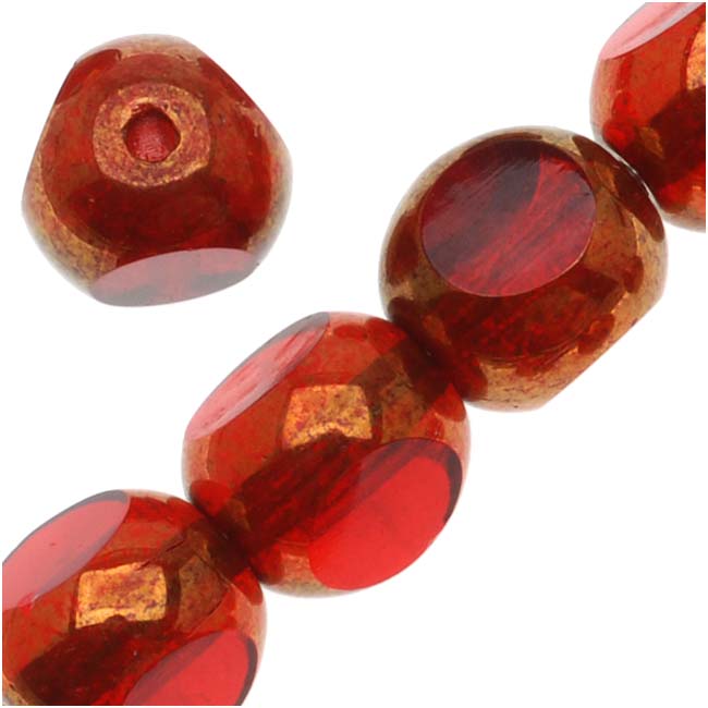 Czech Glass Triangular Table Cut Window Beads 8mm Siam Ruby/Bronze (1 Strand)