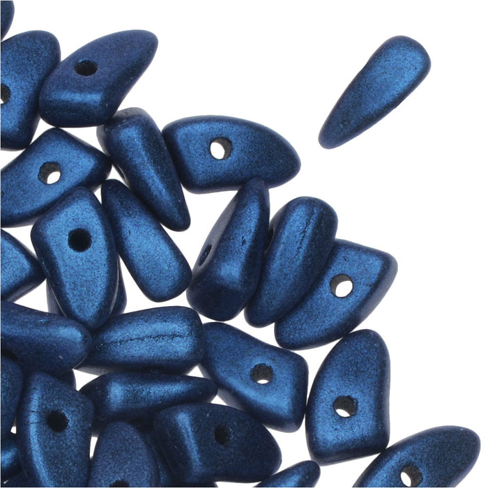 Czech Glass, Prong Beads 6x3.5mm, Metallic Blue Suede (2.5" Tube)