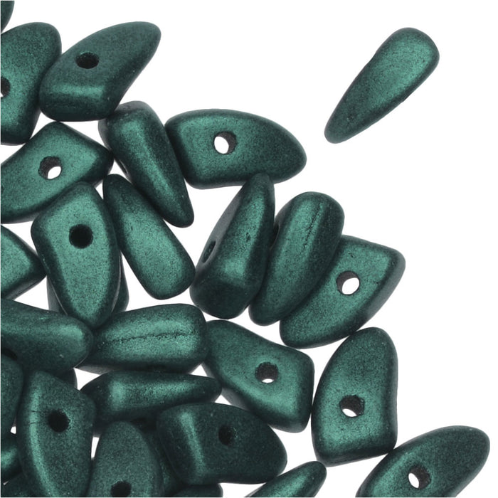 Czech Glass, Prong Beads 6x3.5mm, Metallic Light Green Suede (2.5" Tube)