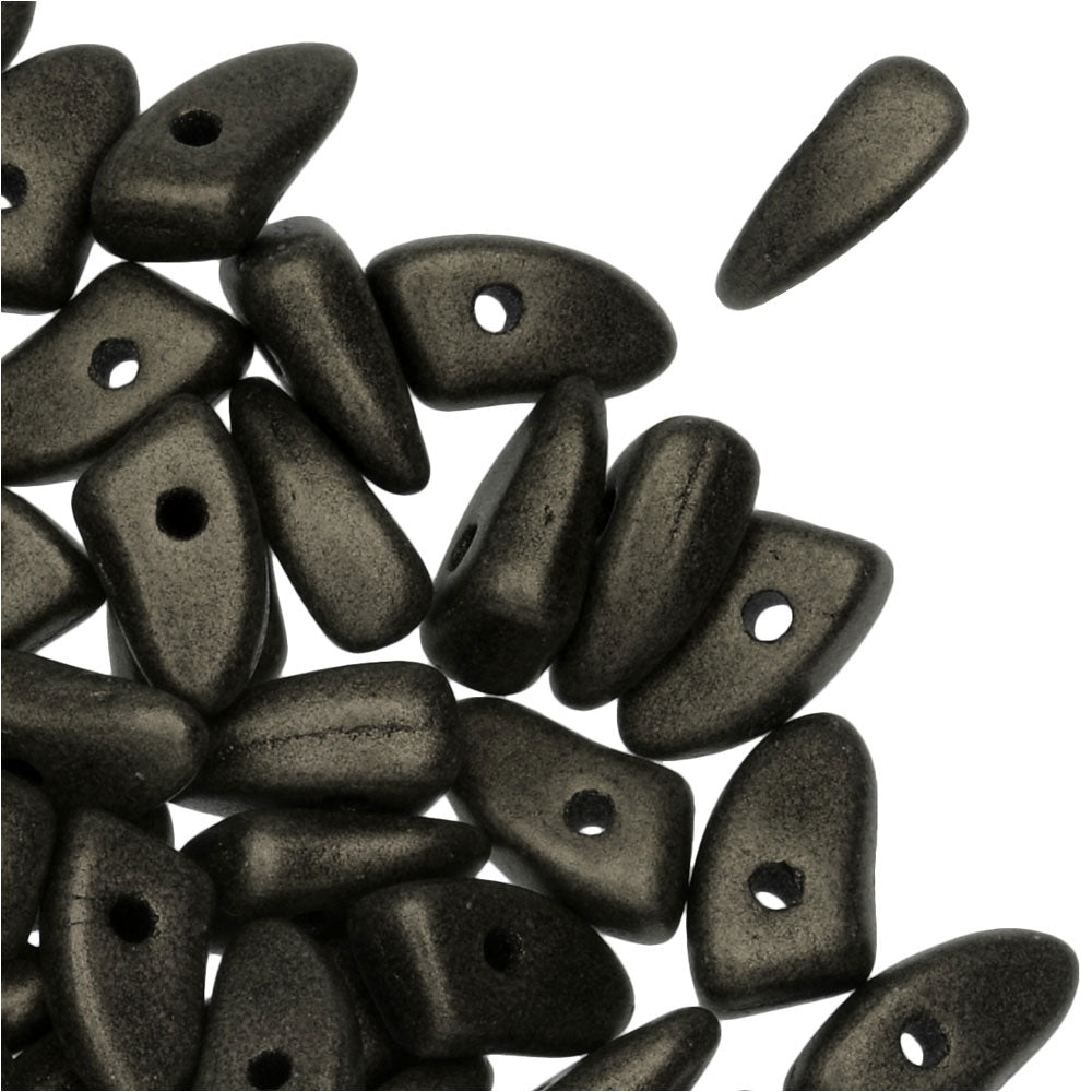 Czech Glass, Prong Beads 6x3.5mm, Metallic Dark Green Suede (2.5" Tube)