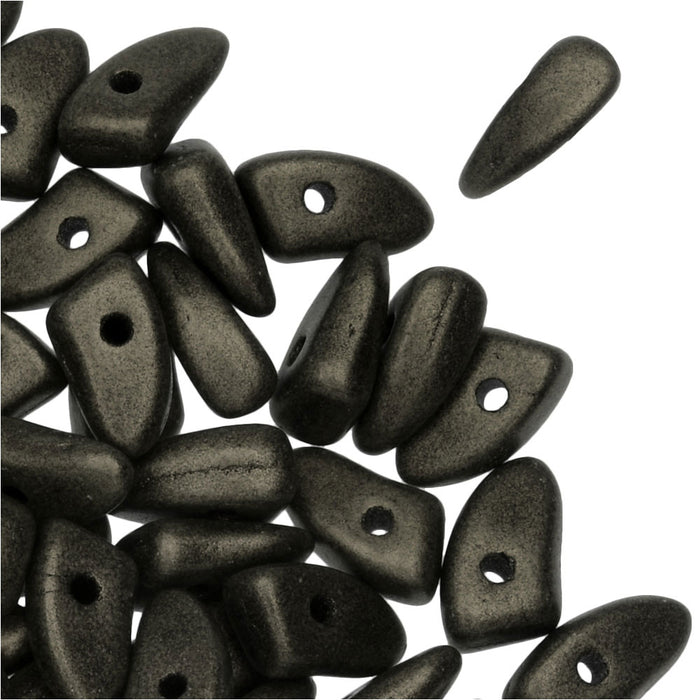 Czech Glass, Prong Beads 6x3.5mm, Metallic Dark Green Suede (2.5" Tube)