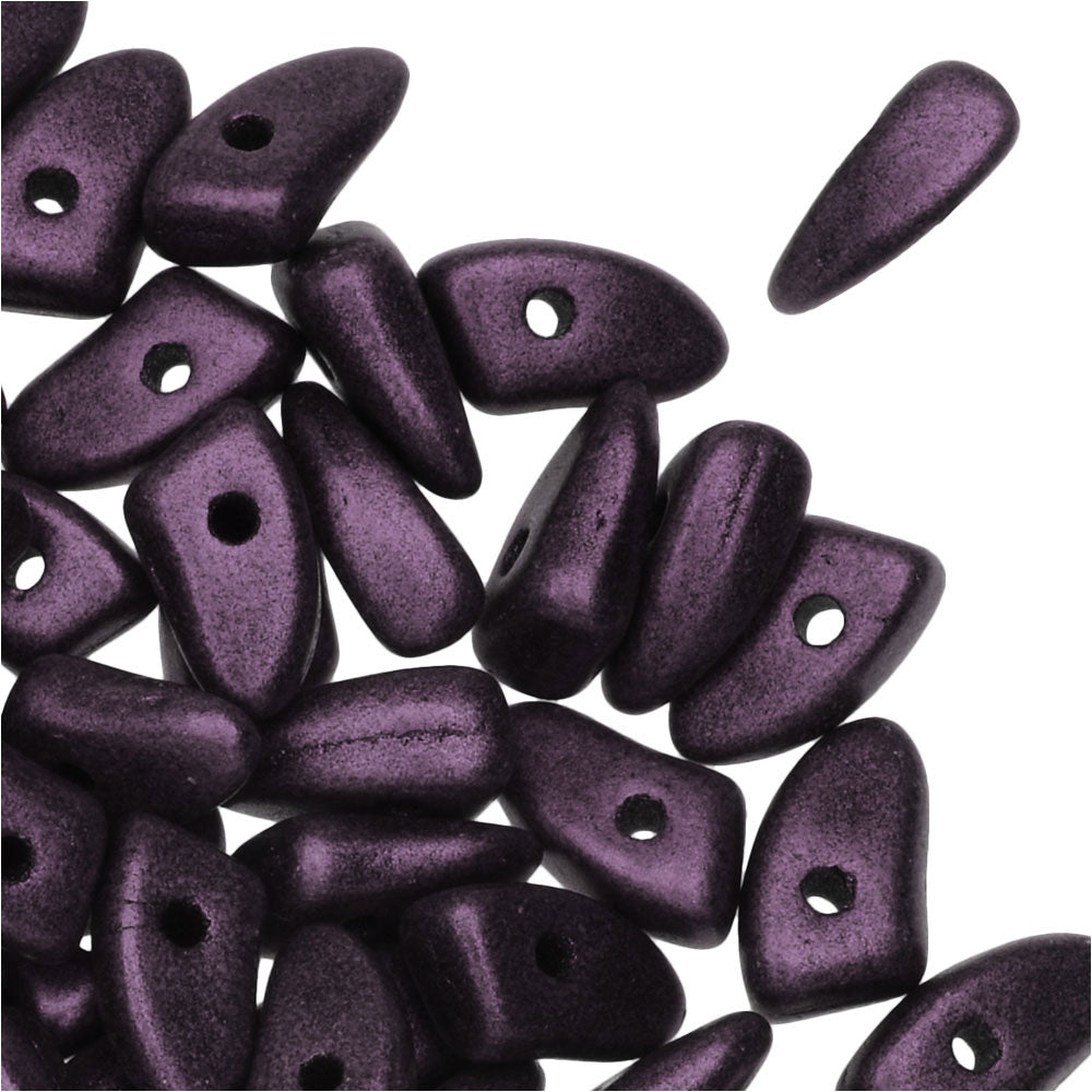 Czech Glass, Prong Beads 6x3.5mm, Metallic Dark Plum Suede (2.5" Tube)