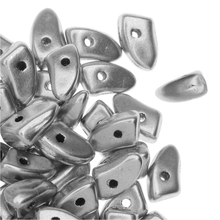 Czech Glass, Prong Beads 6x3.5mm, Matte Metallic Silver (2.5" Tube)