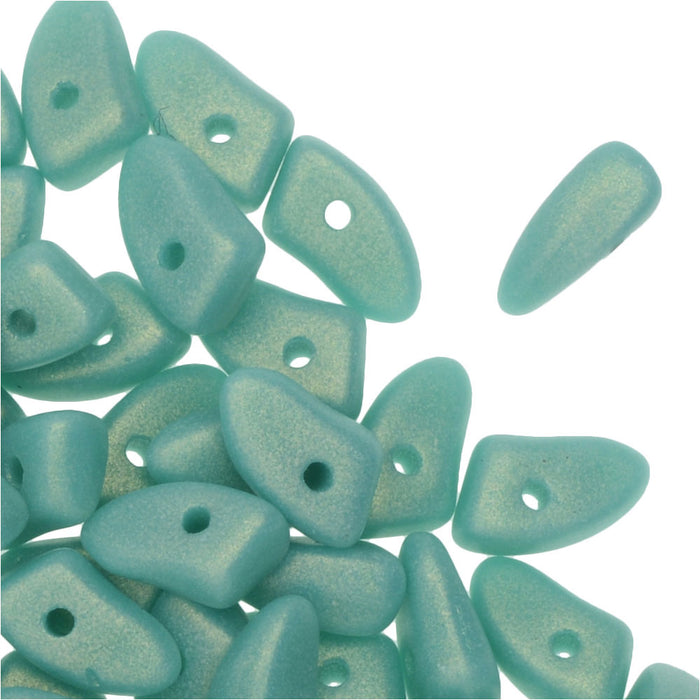Czech Glass, Prong Beads 6x3.5mm, Suede Gold Turquoise (2.5" Tube)