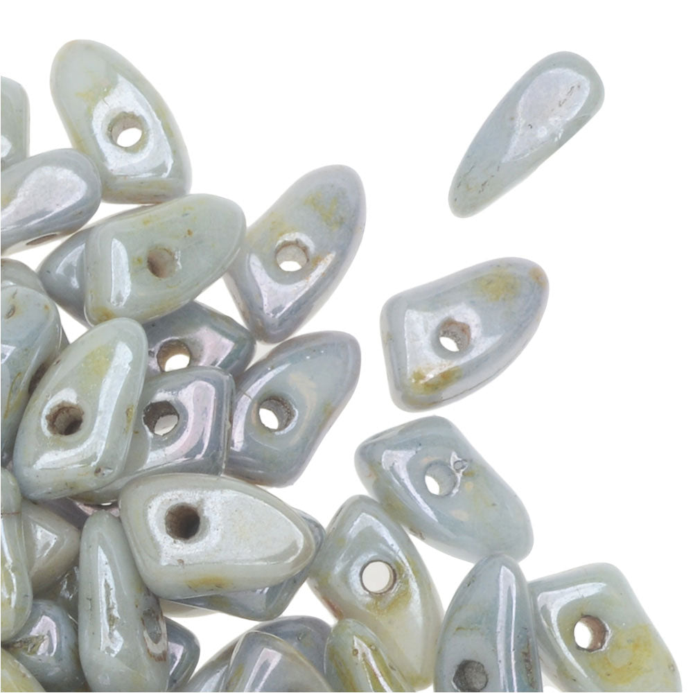Czech Glass, Prong Beads 6x3.5mm, Opaque Green Luster (2.5" Tube)