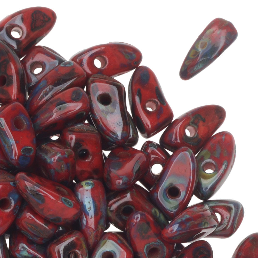 Czech Glass, Prong Beads 6x3.5mm, Opaque Red Picasso (2.5" Tube)