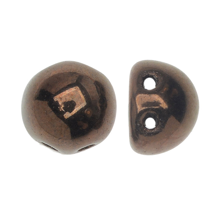 CzechMates Glass, 2-Hole Round Cabochon Beads 7mm Diameter, Dark Bronze (2.5" Tube)