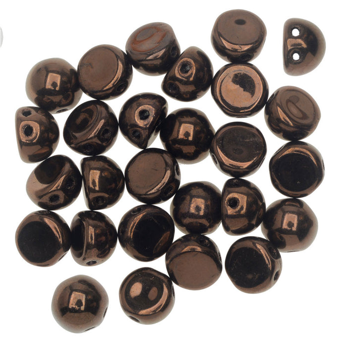 CzechMates Glass, 2-Hole Round Cabochon Beads 7mm Diameter, Dark Bronze (2.5" Tube)