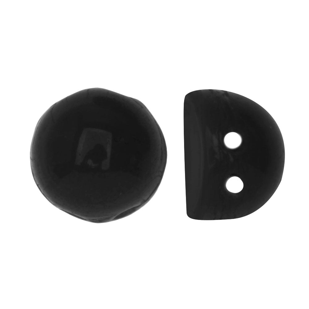 CzechMates Glass, 2-Hole Round Cabochon Beads 7mm Diameter, Jet Black (2.5" Tube)