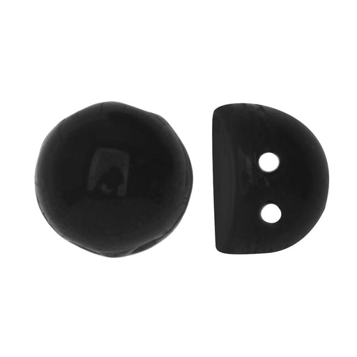 CzechMates Glass, 2-Hole Round Cabochon Beads 7mm Diameter, Jet Black (2.5" Tube)