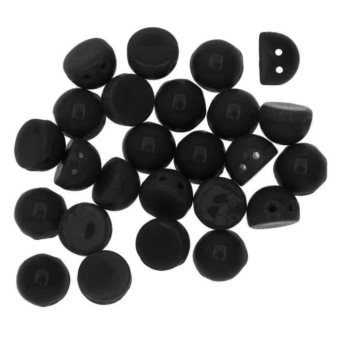 CzechMates Glass, 2-Hole Round Cabochon Beads 7mm Diameter, Jet Black (2.5" Tube)